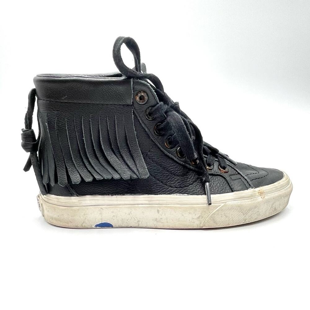 VANS Sk8-Hi Fringe Women's 5.5 Shoes Black Leather High Top Sneakers Lace Up
